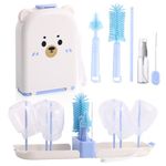 Hranio Baby Bottle Brushes for Cleaning Baby Bottle Cleaner Brush Travel Steriliser for Baby Travel Essentials with Silicone Bottle/Nipple/Straw Brush Soap Dispenser Drying Rack (Blue)