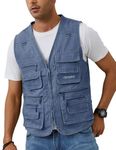 Gihuo Men's Casual Outdoor Pockets Fishing Photo Travel Safari Denim Vest, Blue, Large