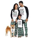 IFFEI Matching Family Pajamas Sets Christmas PJ's Letter Print Top and Plaid Pants Sleepwear 10-11 Years Green