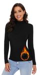 Women's Long Sleeve Tops Thermal Underwear Turtle Neck Tops Ladies Warm Shirts Base Layers Plain Jumpers Mock Neck Pullover Black