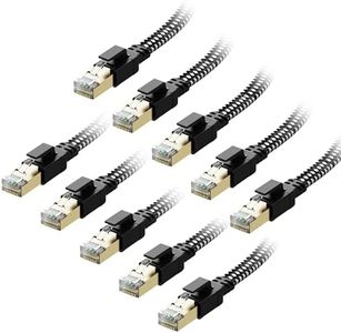 Cat 8 Ethernet Cable 7 ft 10 Pack Black, Nylon Braided High Speed Heavy Duty Network LAN Patch Cord, 40Gbps 2000Mhz RJ45 Flat Internet Cable Shielded in Wall, Indoor&Outdoor for Modem/Router/PC