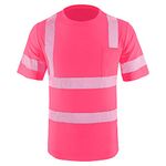 LOVPOSNTY Hi Vis Shirts ANSI Class 3 Safety Shirts, Heat Transfer Reflective Strips High Visibility Shirts for Men and Women, Pink, X-Large