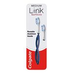 Colgate Link Manual Toothbrush Whitening Starter Kit Including 1 Premium Aluminium Handle & 2 Whitening Replacement Brush Heads Medium, Navy, Stain Removing Technology, 80% Less Plastic