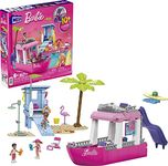 MEGA Barbie Boat Building Toys Playset, Malibu Dream Boat with 317 Pieces, 2 Pets, 3 Micro-Dolls and Accessories, Pink, 6+ Year Old Kid