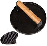 Yarlung 7 Inch/17.8cm Round Cast Iron Bacon Press with Wood Handle for Grill, Steak, Hamburger, Sausage, Sandwich