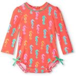 Hatley Girls' One Piece Rashguard Swimsuit, Painted Sea Horse, 9-12 Months