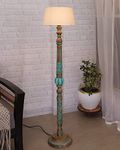 Homesake® Antique Wooden Floor Lamp Floor Lamps Night Lamp Shade Side Lamps Light Decoration for Home, Made in India Products (Beige, Algae Carving)