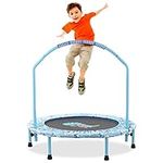 Kids Trampoline with Foldable Bungee Rebounder Adjustable Handrail and Safety Padded Cover Mini Trampoline for Indoor and Outdoor use (Light blue)