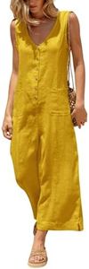 Yeokou Women Button Down Jumpsuits Cotton Linen Sleeveless Casual Wide Legs Rompers Loose Overall With Pockets(Yellow-XXL)