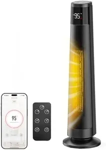 FLANUR 1500W PTC Ceramic Smart Space Heaters for Indoor Use, Portable Heater with Remote & App Control for Large Room, Office, ECO Modes, Safety Protection, 70° Oscillation, 12H Timer, Black, 1 Pack