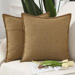 MADIZZ Set of 2 Flanged Linen Throw Pillow Covers 24x24 Inch Ginger Soft Decorative Cushion Cover for Sofa Bedroom Pillow Shell