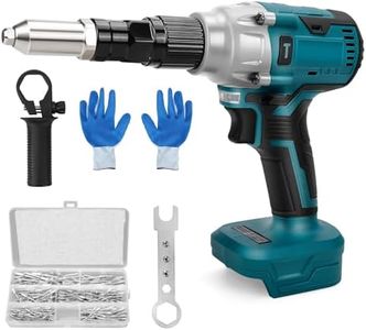 Cordless Rivet Gun Compatible with Makita 18V Battery, Brushless Electric Rivet Gun with LED Light, 175 Rivets, 4 Adapters and Wrench, Portable Rivet Nut Gun Kit (No Battery)