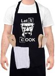 QINREN Men's Funny Letter Print Apron - Professional Waterproof Kitchen Apron with Double Pocket, Black (APRON)