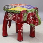 JH Gallery Handcrafted and Hand-Painted Colorful Wooden Elephant Stool/Side Table for Home/Office/Living or Bedroom Decor (Maroon)