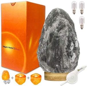 Rare Grey Gray White Black Authentic Himalayan Salt Lamp Lights Set (5-8 lbs 7-11"),Table Lamp Platin Base Touch Dimmer Switch Control with 1 Salt Rock Night Light, Set of 2 Pack Salt Candle Holders