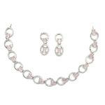 ZENEME Rhodium-Plated American Diamond Studded Disc-Shaped Necklace With Earrings Jewellery Set For Girls and Women (Pink)