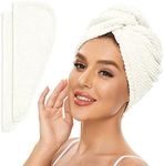 SimpleField 2 Pack Microfiber Hair Towel Wrap for Women, Anti Frizz Quick Drying Hair Turban for All Hair Style, Absorbent and Lightweight (Ivory)