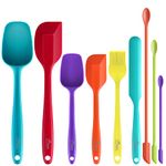 Hotec 9 Pieces Silicone Spatulas Kitchen Utensils for Baking Cooking Mixing Heat Resistant Non Stick Cookware Strong Stainless Steel Core Inside with Food Grade Silicone Dishwasher Safe (Multi-Color)