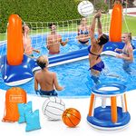 Jojoin Inflatable Volleyball Set, 115” Inflatable Pool Float Set Include Basketball Hoop Set & Balls Floating Swimming Pool Toy Pool Volleyball Game for Kids and Adults (115” x 38” x 28”)
