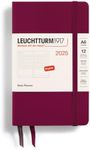 LEUCHTTURM1917 - Daily Planner, Hardcover, Pocket (A6) 2025, Port Red, English