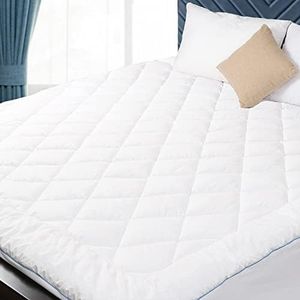 HOMTEC Queen Mattress Pad Extra Thick Cotton Mattress Pad Cover Quilted Fitted Mattress Cover 18-22" Deep Pocket Down Alternative Pillow Top Fluffy & Breathable (60x80 Inches, White, Thick)