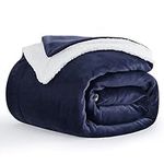 Aisbo Sherpa Fleece Blanket Navy Blue Throws - Thick Warm Soft Throw Blanket for Bed Double Size, 150x200cm Fluffy Microfiber Solid Twin Blankets for Sofas Couch