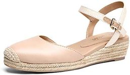 DREAM PAIRS Womens DPW211 Platform Ankle Strap Closed Toe Espadrille Wedge Sandals, Apricot Nude, Size 8.5