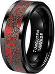 Tungsten Carbide Red Steampunk Gear Wheel, Wedding Band Ring, Custom Text Personalized Engraving, (Size 8mm Ring Size 8-13)