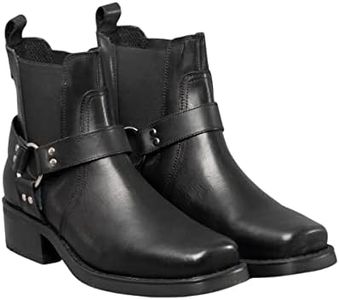 MENS GRINGO'S HARLEY BLACK HARNESS GUSSET LEATHER BIKER COWBOY BOOTS M486A-UK 8 (EU 42)