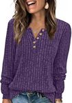 XIEERDUO Purple Sweater Long Sleeve Henley Shirts Fall Sweaters for Women Trendy Teacher Tunic Tops Purple 2Xl