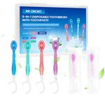 10Pack Mini Disposable Toothbrushes Set 5-in-1 Portable Pre-Pasted Travel Toothbrush with Toothpaste Tongue Scraper Floss Pick Individually Wrapped Small Prepasted Travel Toothbrush for Kids Adults