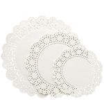 Lace Doilies Paper - 150-Piece Round Decorative Paper Placemats Bulk for Cake, Desert, Wedding, Tableware Decoration - 3 Assorted Sizes, 50 Pieces of Each Size, 6.5-Inch, 8.5-Inch, 10.5-Inch, White