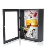 Muzilife 8x10 Shadow Box Picture Frame - Deep Wood & Glass Display Case Ready to Hang Memory Box Baby Sports Memorabilia, Wedding, Tickets, and Photos (Black)