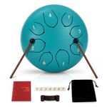 Bawy Steel Tongue Drum 8 notes 6 inch | Handpan Drum | percussion instruments | Musical Instrument for Meditation, Yoga & Kids | Easy to Play | Includes Drumsticks, Carry Bag & Music Book. (Blue)