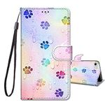 JRIANY for iPhone 6 / 6s Case, PU Leather Wallet Case with Cute Pattern [Card Holder] [Kickstand], iPhone 6s Flip Case, Shockproof Cover Compatible with Apple iPhone 6s / 6, Footprint