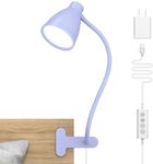 BOHON Desk Lamp with Clamp, 10W 38 LED Clip on Light, 3 Color 10 Brightness Auto Off Timer, Flexible Gooseneck Clip Lamp, Desk Lights for Office Home Bed Bedside Reading, Lilac Purple