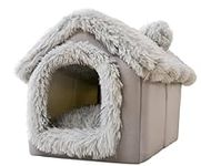 SEOUGEE Dog House, Warm and Cozy Cat Cave Bed Indoor with Removable Cushion, 3 In 1 Washable Plush dog Igloo, Foldable Non-Slip Kennel for Pets Puppy Kitten Rabbit