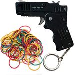 Firesofheaven Black Rubber Band Gun Mini Metal Folding 6-Shot with Keychain for Shooting Game Outdoor Activities Brain Teaser for Adults and Kids