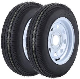 2 Pack 5.30-12 5.30x12 530-12 5.30-12 Trailer Tires with 12'' Rims, 4 Lug on 4'', Load Range C, 6PR, 4 Lug Tire