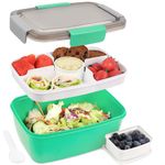 Bugucat Bentobox 2000ML, Lunch Box Salad Lunch Container to Go with 4 Compartment Tray, Salad Bowl with Dressing Container, Meal Prep to Go Containers for Food Fruit Snack, Built-in Reusable Spoon