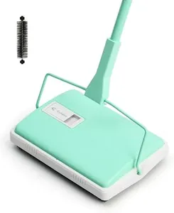 Eyliden X-Large Carpet Sweeper - Quiet Manual Sweeper for Carpets & Rugs | 1 Extra Refill Roller Brush | Non-Electric, Hand Push, Quietly Cleans Debris and Messes, Restaurant Roller Broom (Mint)