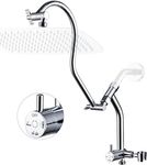 G-Promise All Metal Shower Diverter with Low Handheld Holder and 13 Inch Curved Adjustable Shower Head Extension Arm, 3-Way Diverter Valve with Pause Mode (Chrome)