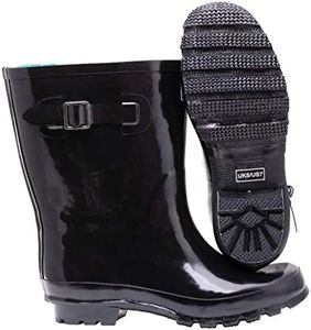 Jileon Mid Calf Rain Boots - Specially Designed For Wide Feet, Ankles or Calves - Half Height Waterproof Durable Wide Calf Rain Boots, Black Gloss, 6 XX-Wide