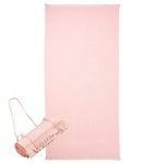 Sienna Large Beach Towels for Adults Microfibre Adjustable Drawstring Absorbent Travel Bag for Gym Camping Towel, 71 x 152cm - Blush Pink