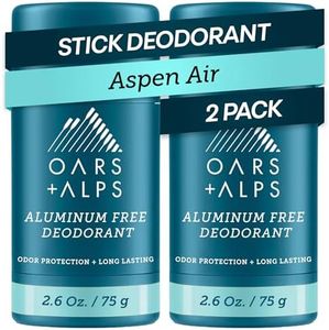 Oars + Alps Aluminum Free Deodorant for Men and Women, Dermatologist Tested and Made with Clean Ingredients, Travel Size, Aspen Air, 2 Pack, 2.6 Oz Each