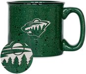 Rico Industries NHL Hockey Minnesota Wild Green 15 oz Speckle Camper Coffee Mug, Deep Laser Engraved Logo, Ceramic Camping Mug, Speckle Glaze