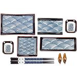 Artcome 10 Piece Japanese Style Ceramic Sushi Plate Dinnerware Set with 4 Sushi Plates, 2 Sauce Dishes, 2 Pairs of Chopsticks, 2 Chopsticks Holders