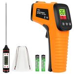 HOTUT Digital Infrared Thermometer Gun -50°C ~ 550°C (-58°F ~ 1022°F), Non Contact Laser Temperature Gun Adjustable Emissivity, IR Temp Gun for Cooking/BBQ/Freezer, with Meat Thermometer & Bag