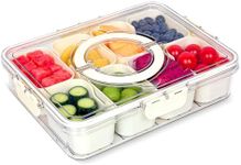 Divided Serving Tray with Lid and Handle - Snackle Box Charcuterie Container for Portable Snack Platters - Clear Organizer for Candy, Fruits, Nuts, Snacks - Perfect for Party, Entertaining