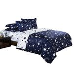 choicehot Star Duvet Cover Single Size Navy Blue White Bedding Set Soft Comfortable Reversible Quilt Cover 3Pcs Easy Care Soft Microfiber Polyester Comforter Cover